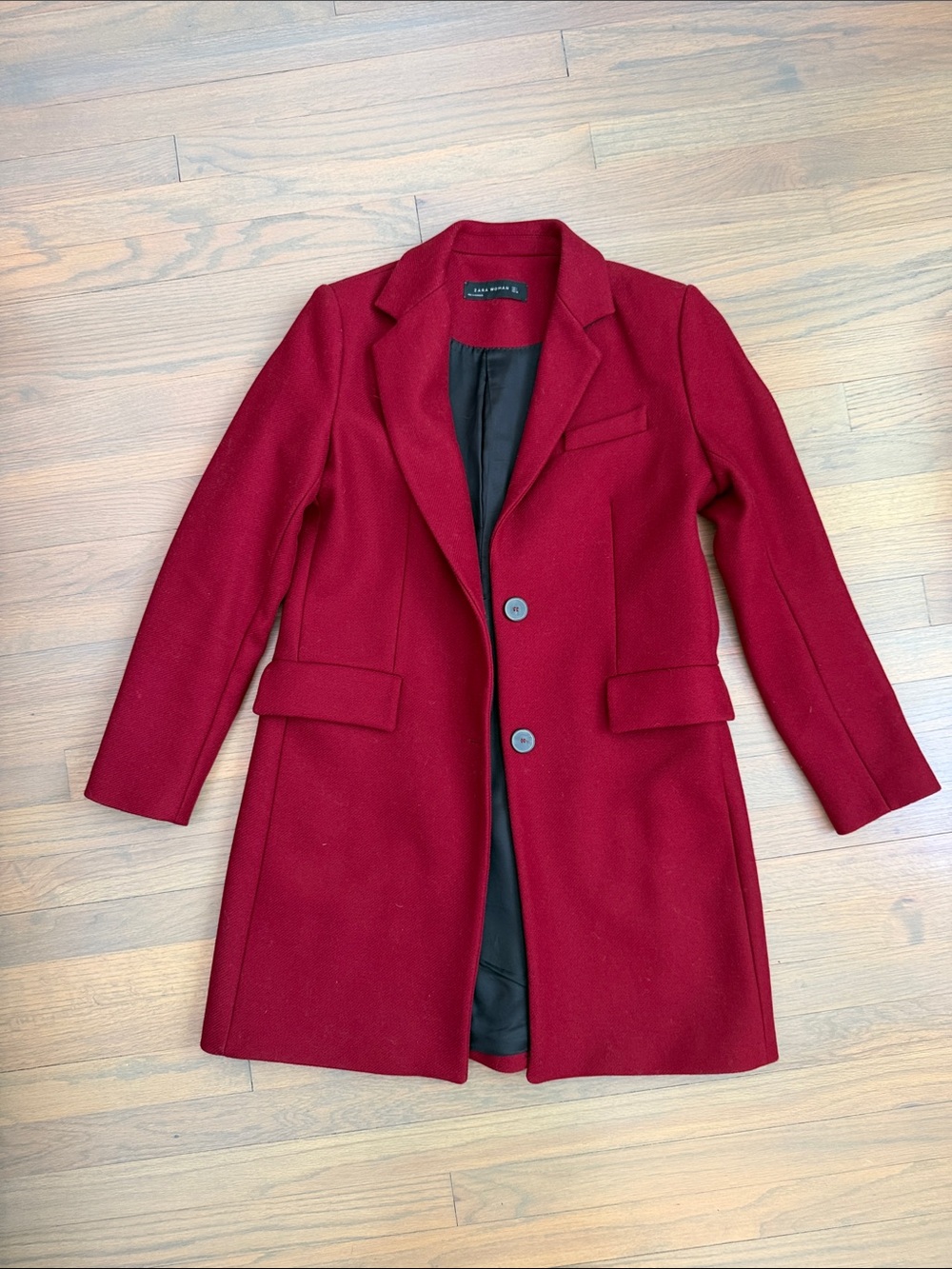 Zara Deep Red Single-Breasted Trench Coat